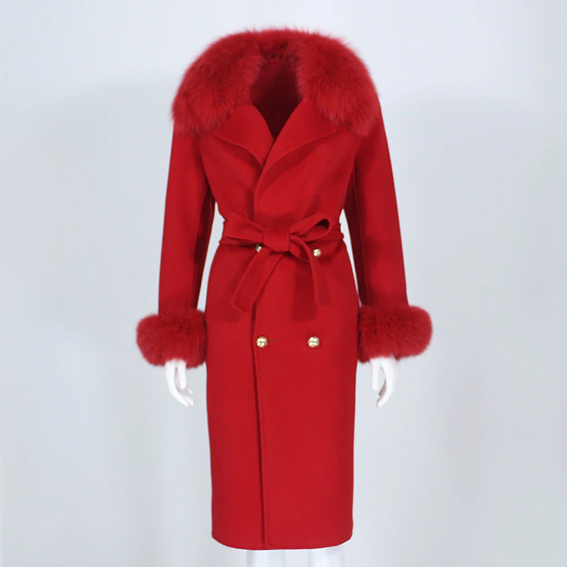Thumbnail: Womens Natural Fox Fur Collar Cashmere Wool Blend