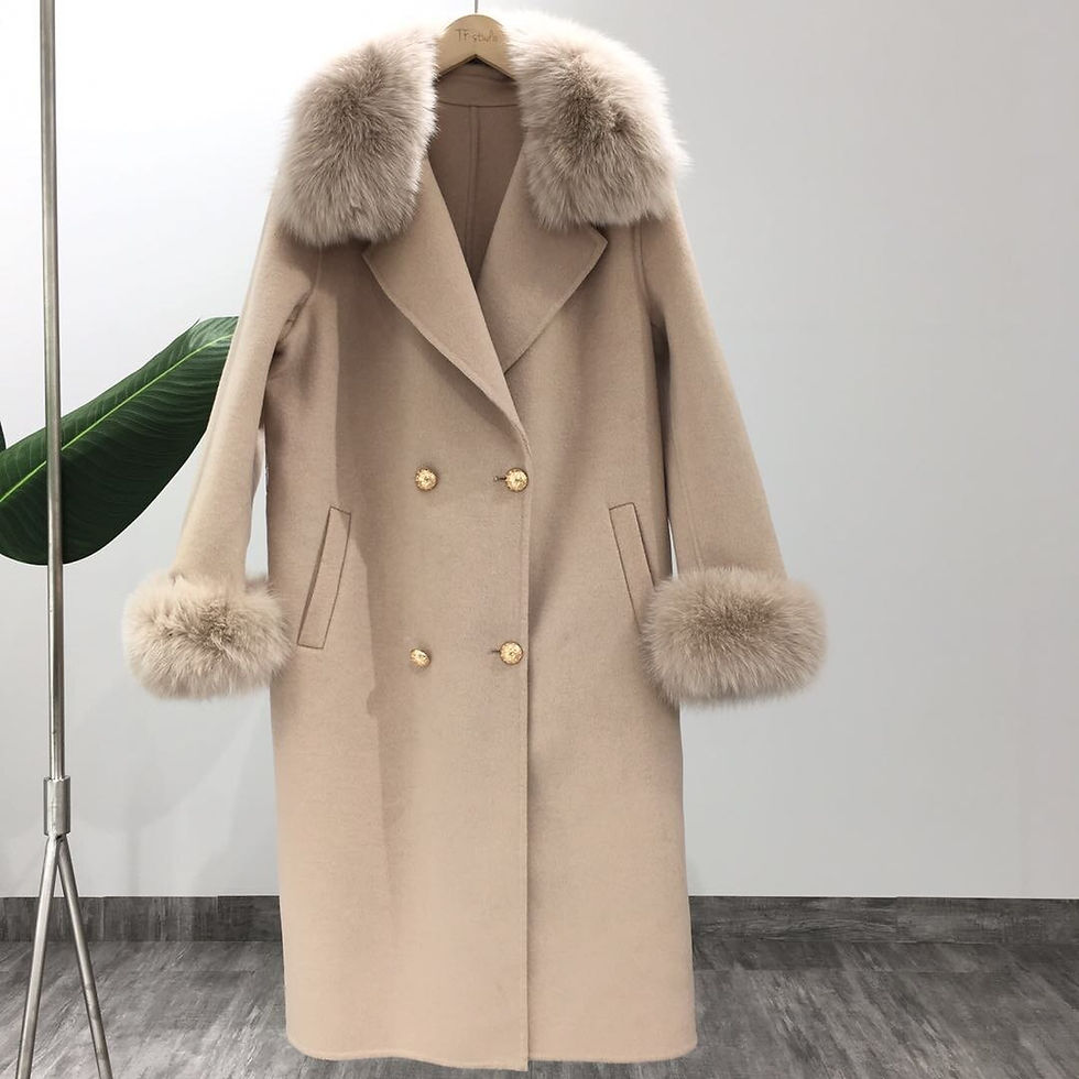 Thumbnail: Womens Natural Fox Fur Collar Cashmere Wool Blend