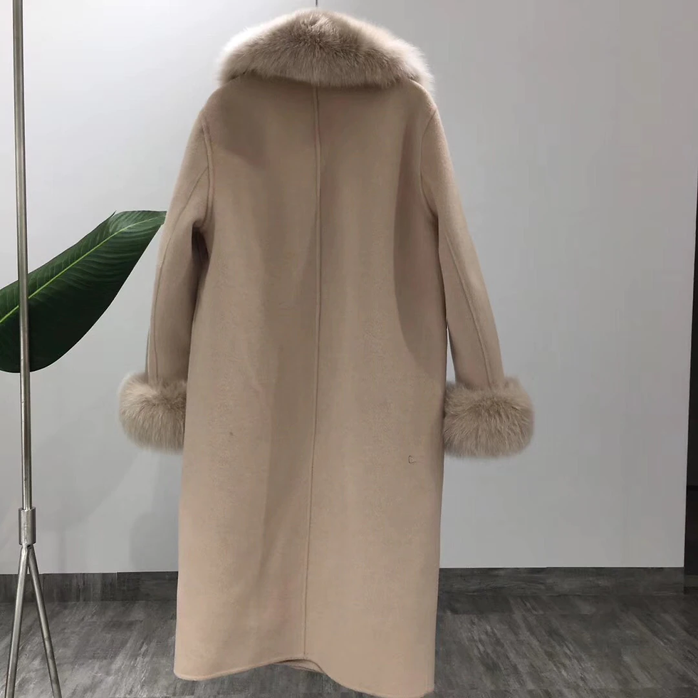 Thumbnail: Womens Natural Fox Fur Collar Cashmere Wool Blend