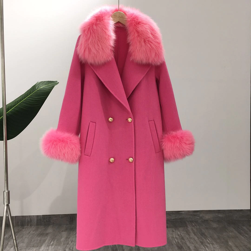 Thumbnail: Womens Natural Fox Fur Collar Cashmere Wool Blend