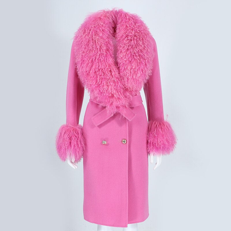Thumbnail: Womens Natural Fox Fur Collar Cashmere Wool Blend