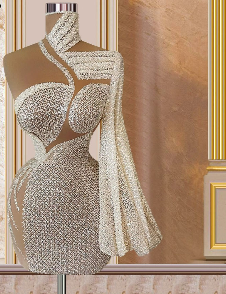 Thumbnail: Haute Couture Cream Color Mermaid Mini Event Dress