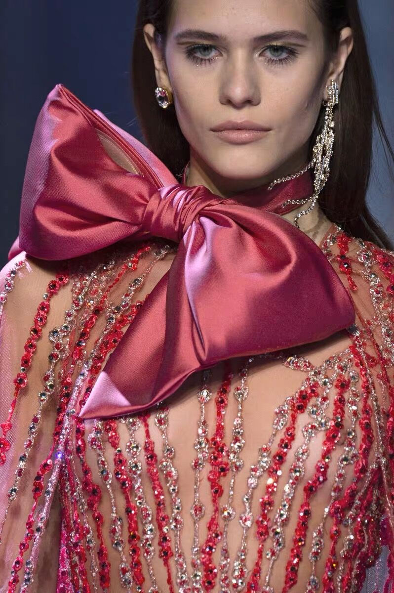 Thumbnail: Elie Saab Sleeves Beaded Satin Bow Long Dress