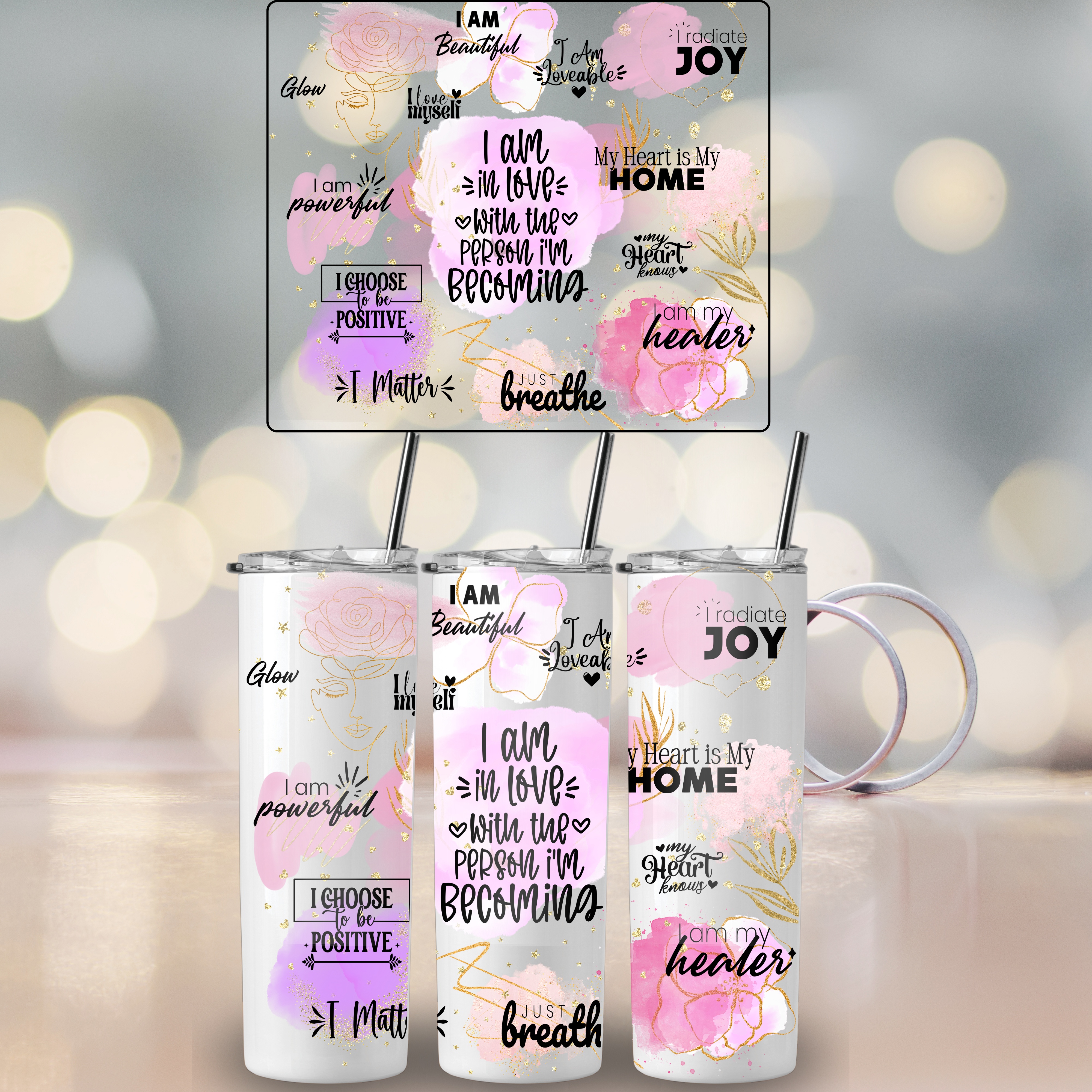 "I Am Becoming" Affirmation Tumbler – 20oz Motivational & Self-Love Drinkware
