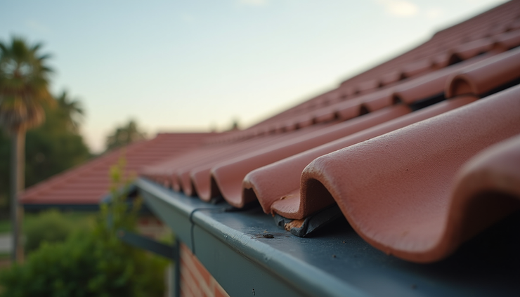 Eye-level view of a newly replaced tiled roof on a suburban Adelaide home