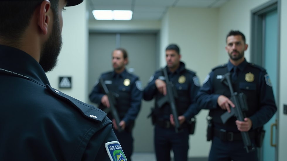 Close-up view of a security training session with participants practicing emergency response