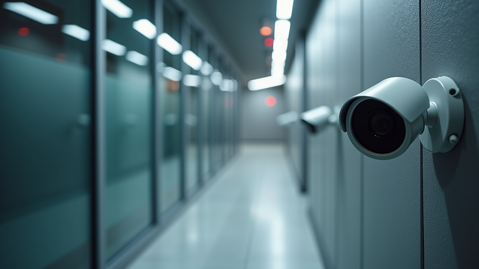 Close-up view of security equipment installation in a commercial building