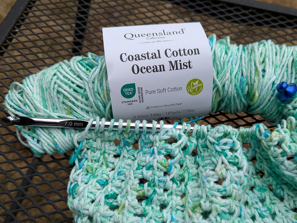 Coastal Cotton Ocean Mist, Tunisian hook, Tunisian crochet project