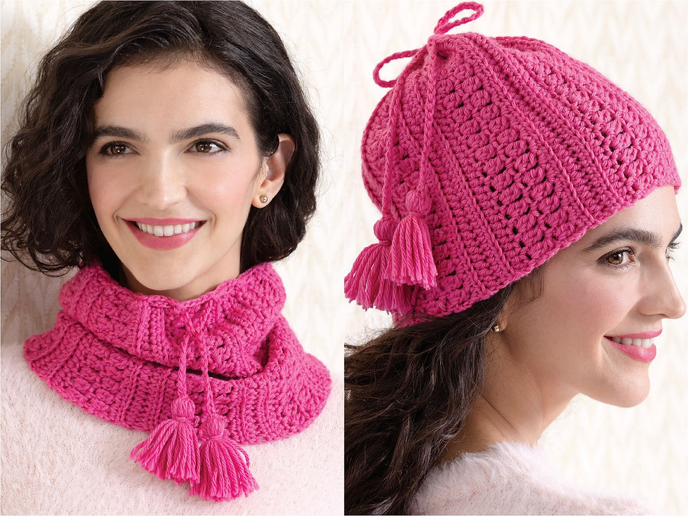 This and That, crochet pattern 3 in 1, hat, messy bun hat, and a cowl