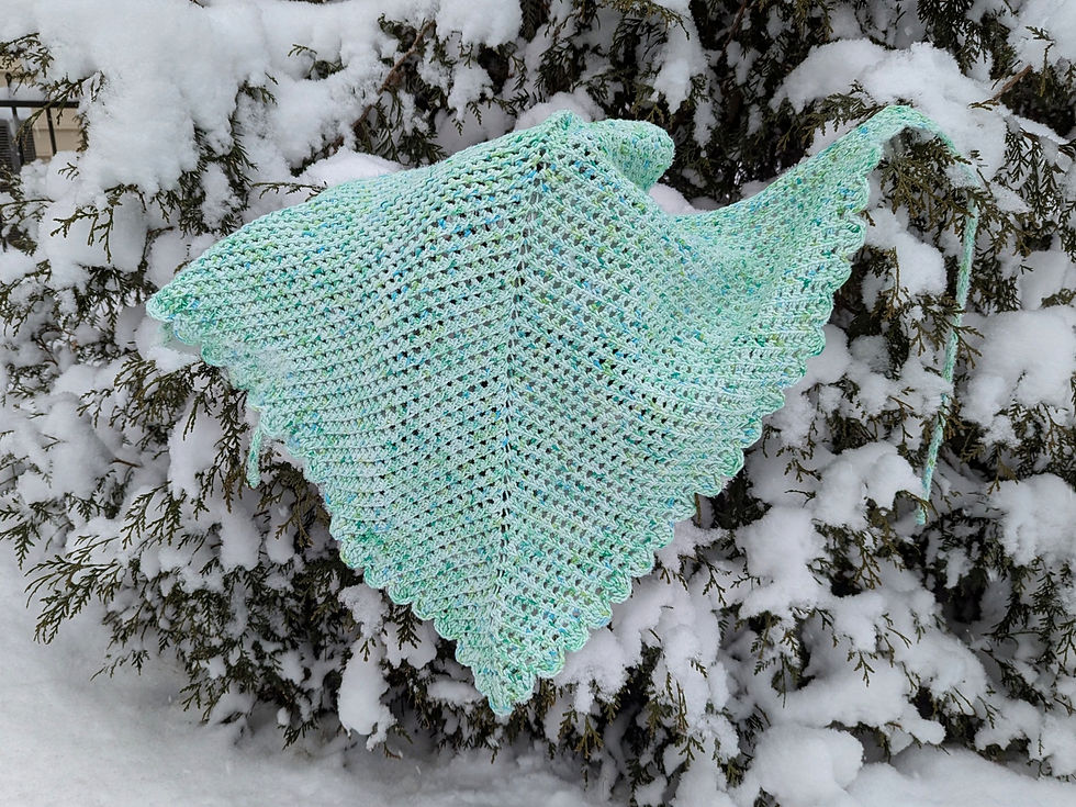 Horizon Tunisian Shawl made with Coastal Cotton Ocean Mist