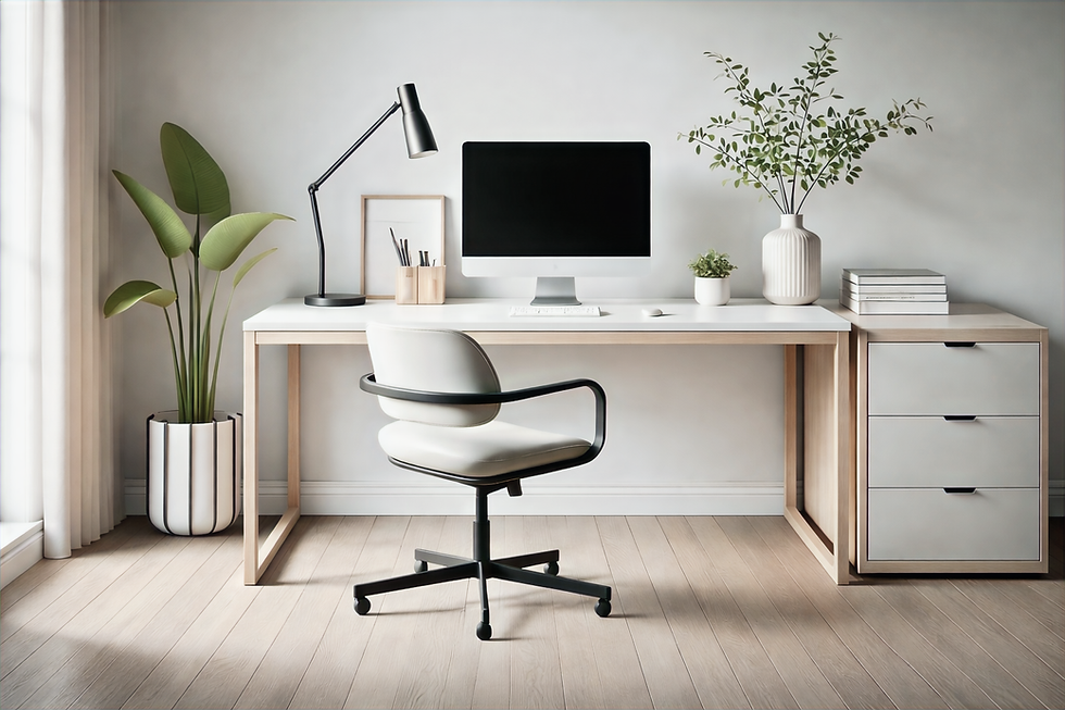 Neutral workspace with laptop and office chair