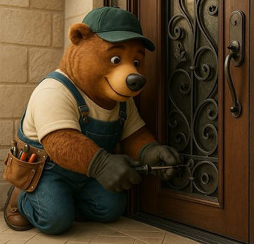 Bear Mascot Installing Door