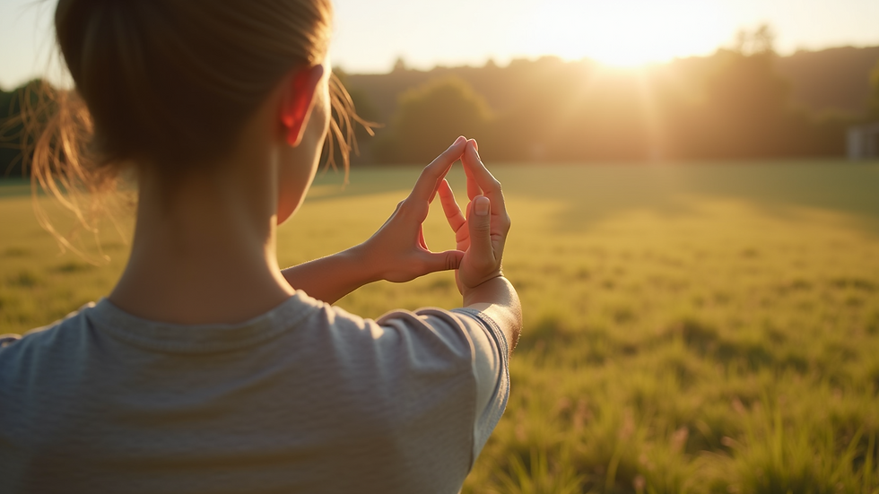 Close-up view of a person practicing yoga in a serene outdoor setting