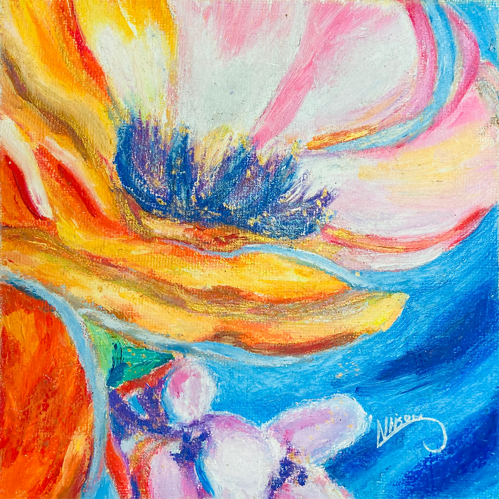 A 15x15cm oils over oil pastel painting