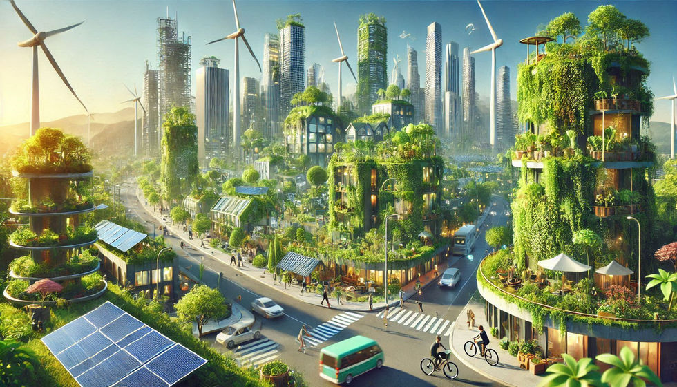an artist 's impression of a city with lots of greenery