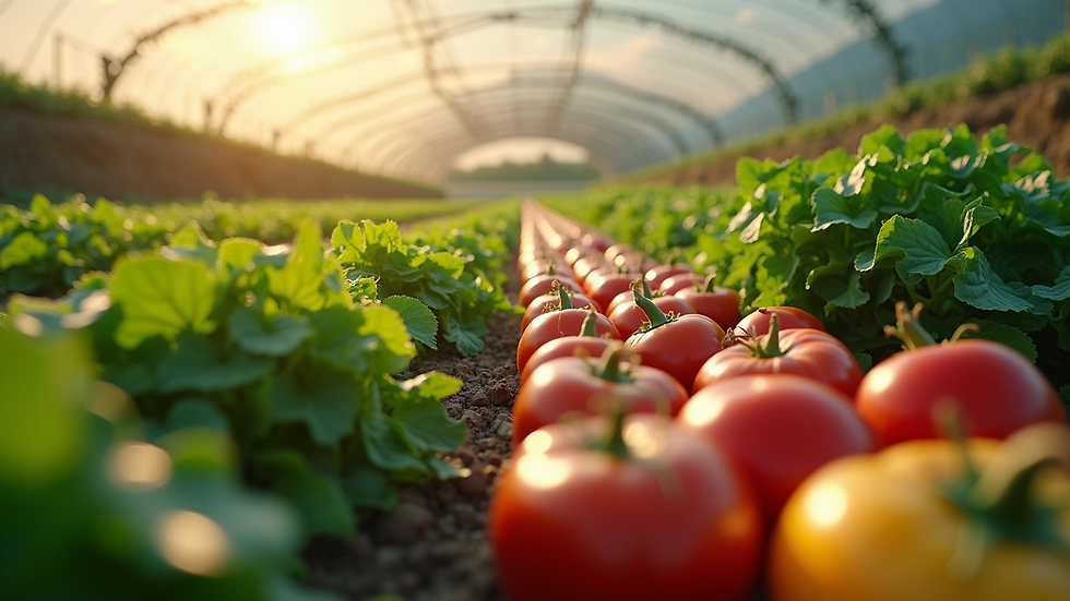 Eye-level view of an organic farm with vegetables