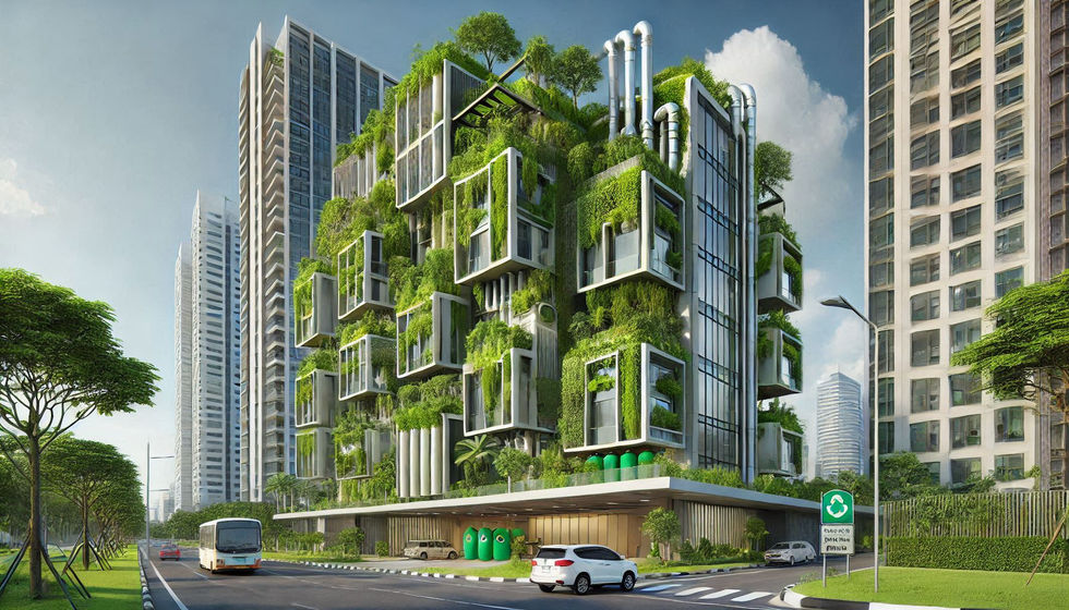 a car is parked in front of a building that is covered in greenery