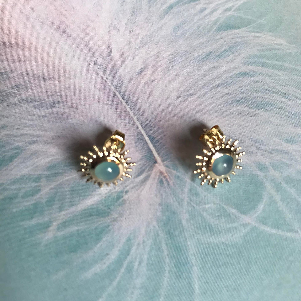 Boucles d'oreilles puces soleil plaqué or et agate bleue Madame Métamorph'Ose