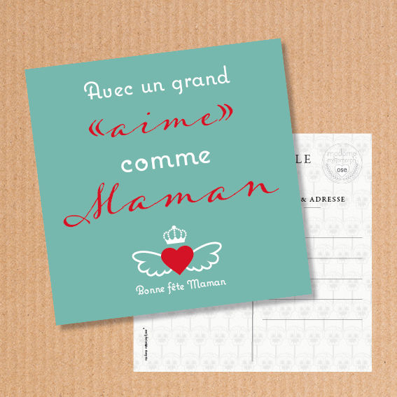 Miniature : Carte postale carrée Fête des mères 12cm x 12cm Création Madame Métamorph'Ose