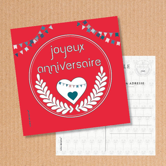 Miniature : Carte postale 12cm sur 12cm Anniversaire Collection Pop Madame Métamorph'Ose