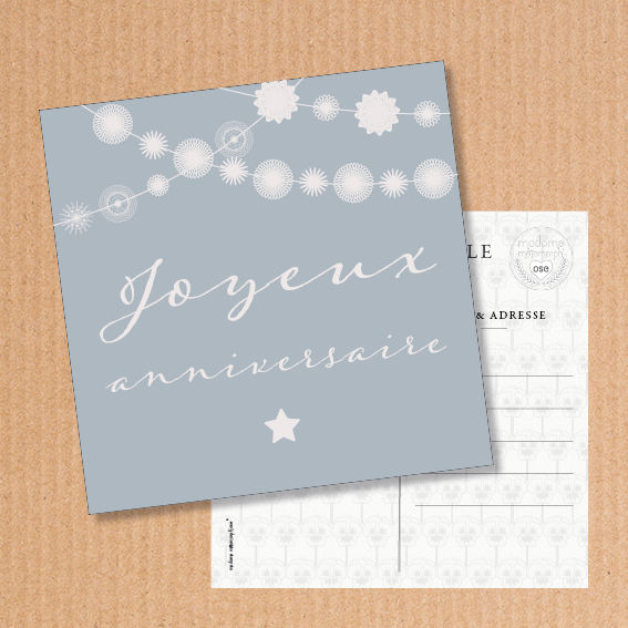 Miniature : Carte postale carrée Anniversaire 12cm x 12cm Collection Vintage Madame Métamorph'Ose