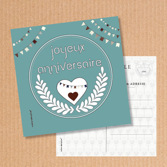 Miniature : Carte postale carrée Anniversaire 12cm x 12cm Collection Dulce Madame Métamorph'Ose