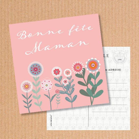 Miniature : Carte postale carrée Fête des mères 12cm x 12cm Création Madame Métamorph'Ose