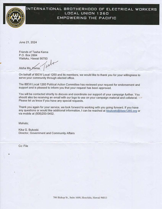2024-06-21 Letter-International_Brotherhood_of_Electrical_Workers_Local_Union_1260-Endorse