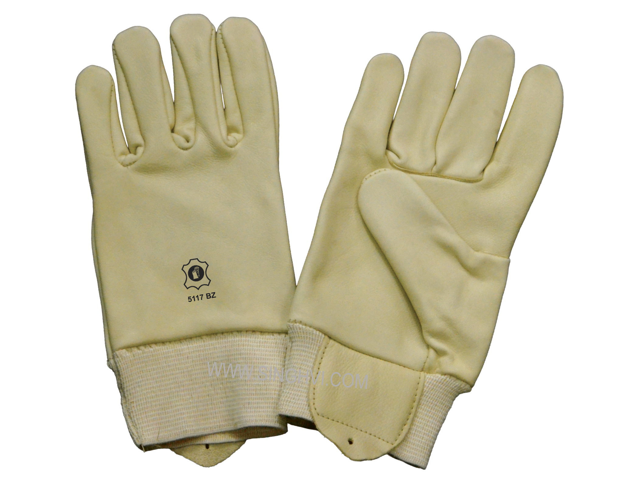 Leather driver and general-purpose gloves: full beige cow grain leather with elastic cuff. Article 5117 BZ.