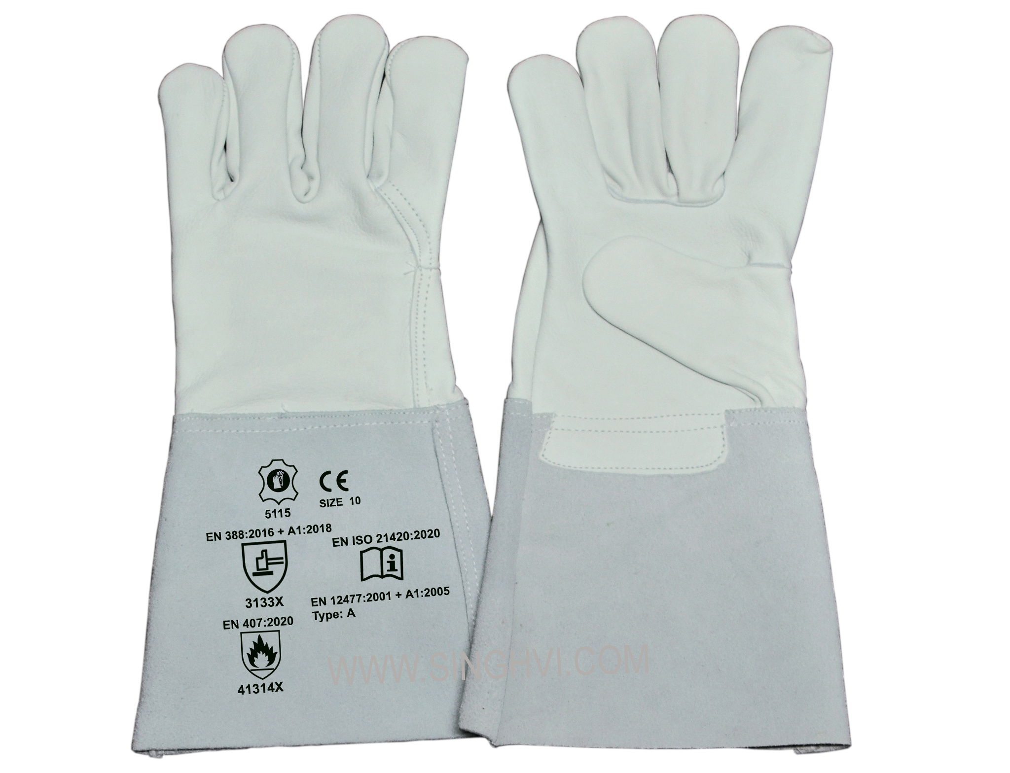 Leather welding gloves: full cow grain leather welder with 15cm cuff. Article 5115.