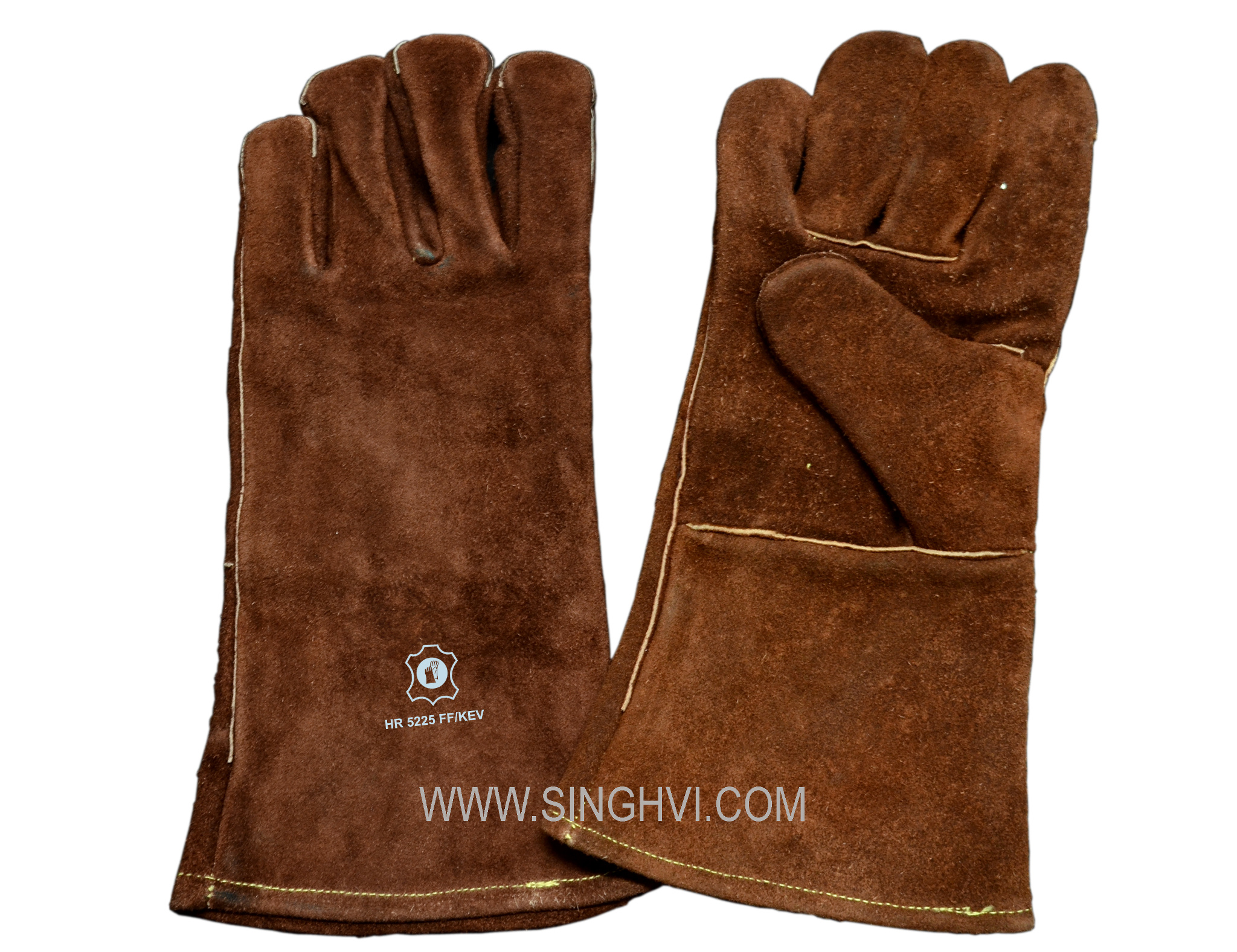 Leather welding gloves: heat-resistant full split winter welder with 15cm cuff and full lining inside and Kevlar stitching. Article HR 5225 FF/KEV.