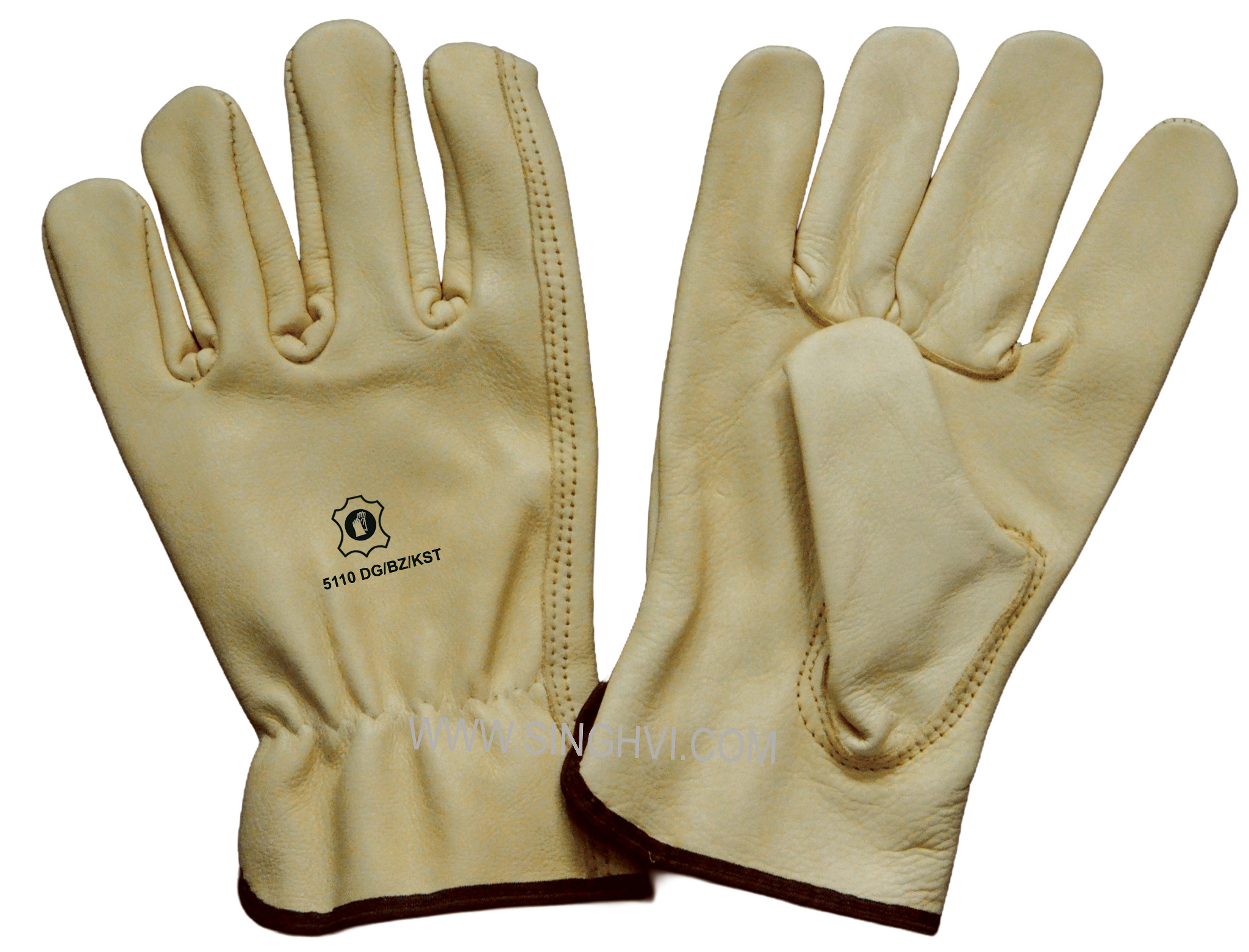 Leather driver and general-purpose gloves: full beige cow grain leather with keystone thumb. Article 5110 DG/BZ/KST.