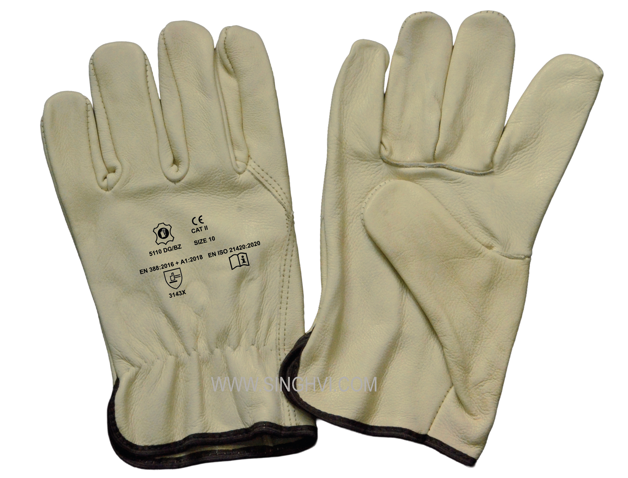 Leather driver and general-purpose gloves: full beige cow grain leather. Article 5110 DG/BZ.