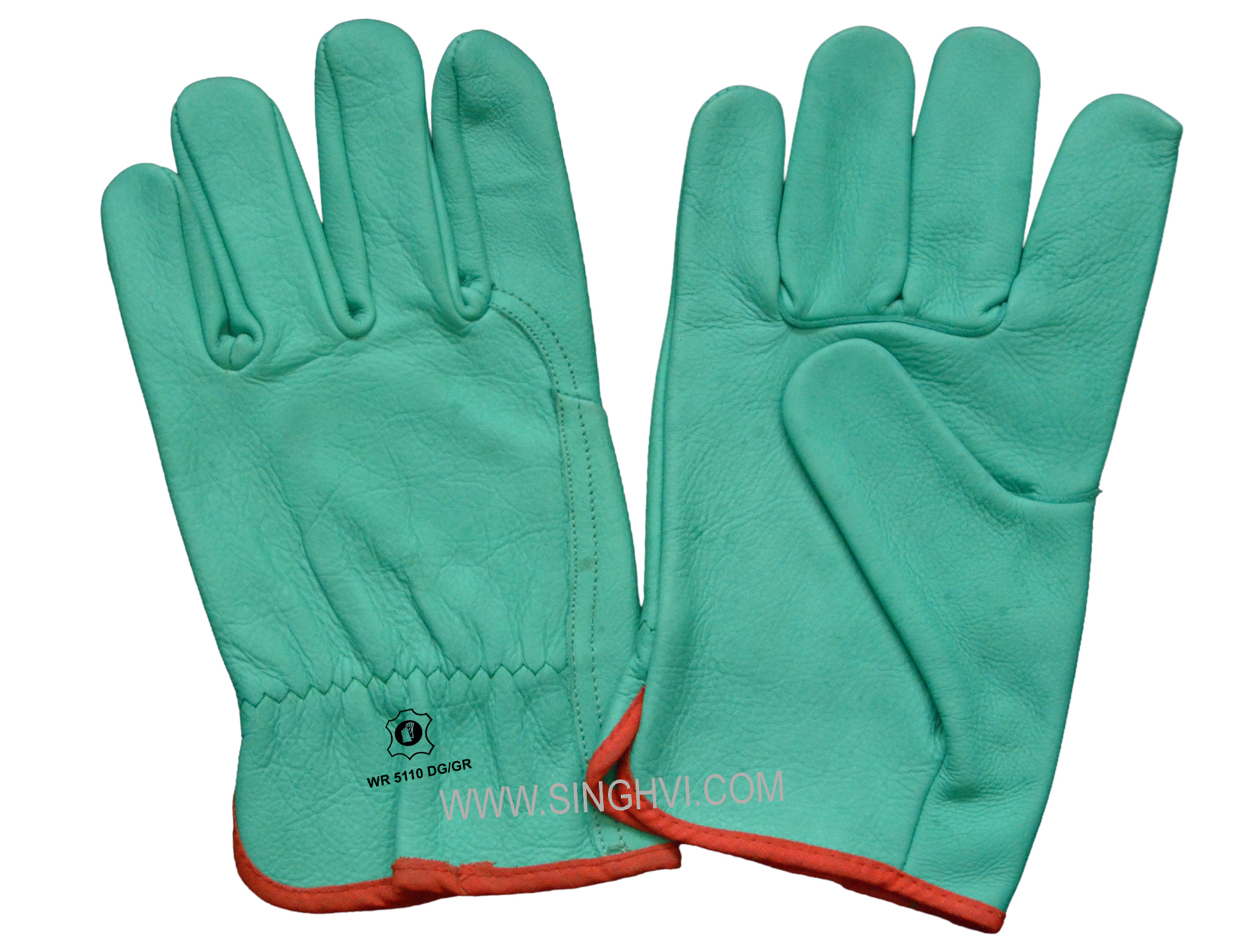 Leather driver and general-purpose gloves: water-repellent greenish cow grain leather. Article WR 5110 DG/GR.
