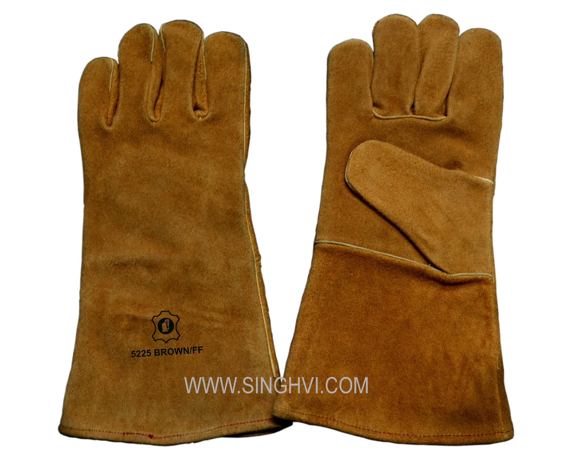 Leather welding gloves: full brown split winter welder with 15cm cuff and full lining inside. Article 5225 BROWN/FF.