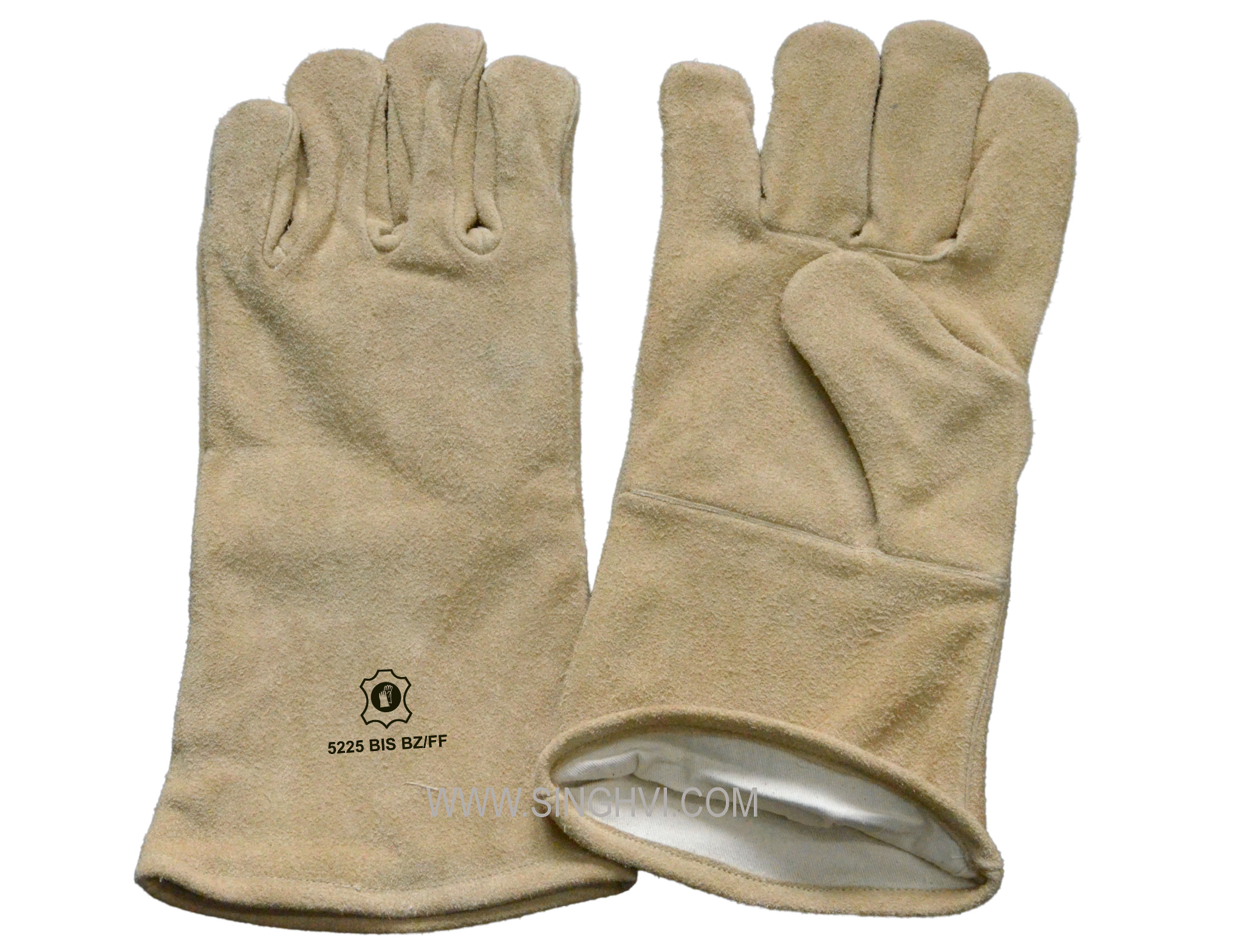 Leather welding gloves: full biscuit beige split winter welder with 15cm cuff and full lining inside. Article 5225 BIS BZ/FF.