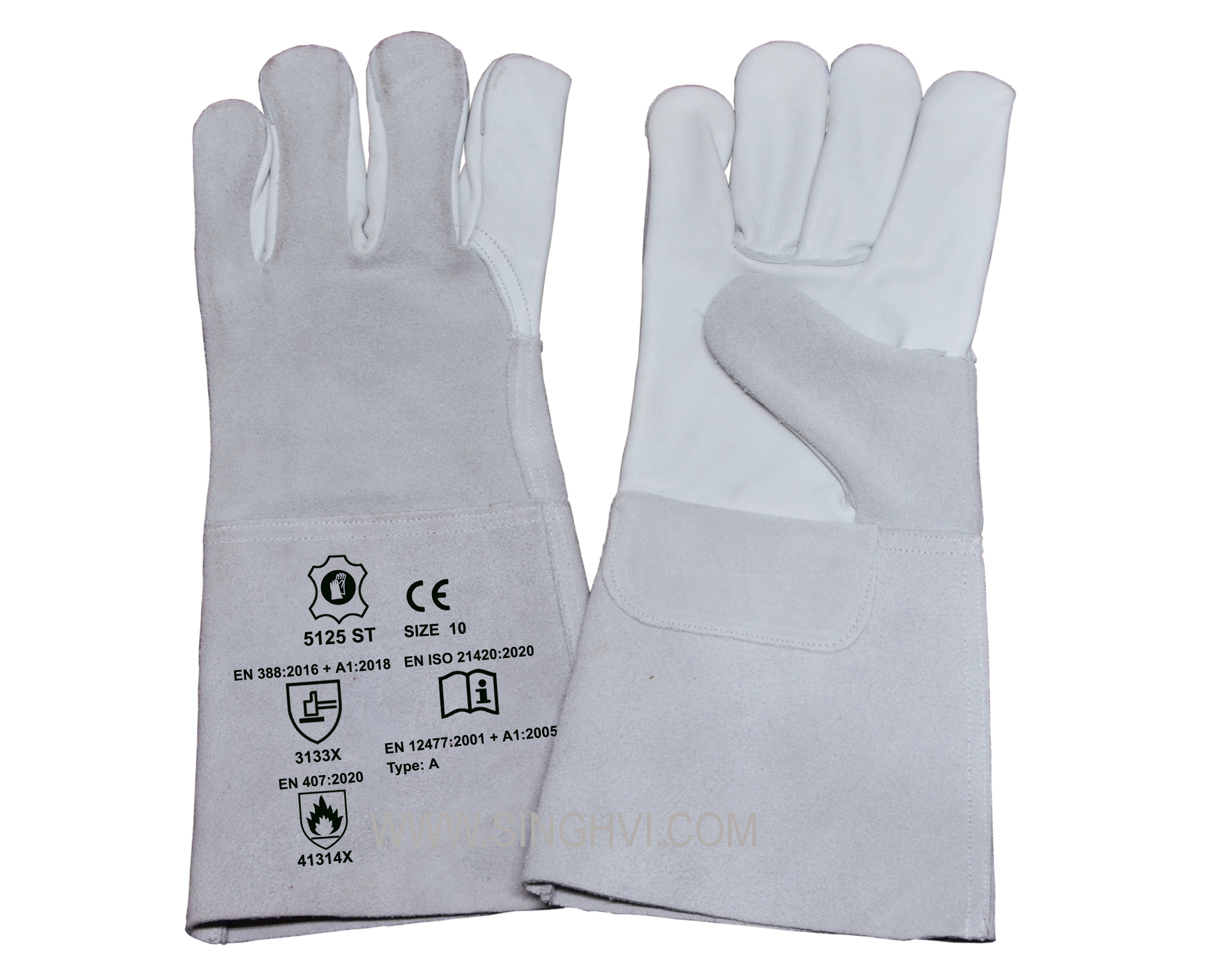 Leather welding gloves: combined welder with split thumb and 15cm cuff. Article 5125 ST.