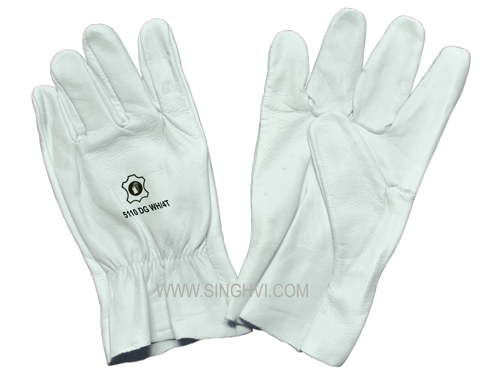 Leather driver and general-purpose gloves: full cow grain leather with four tip back cut. Article 5110 DG WH/4T.