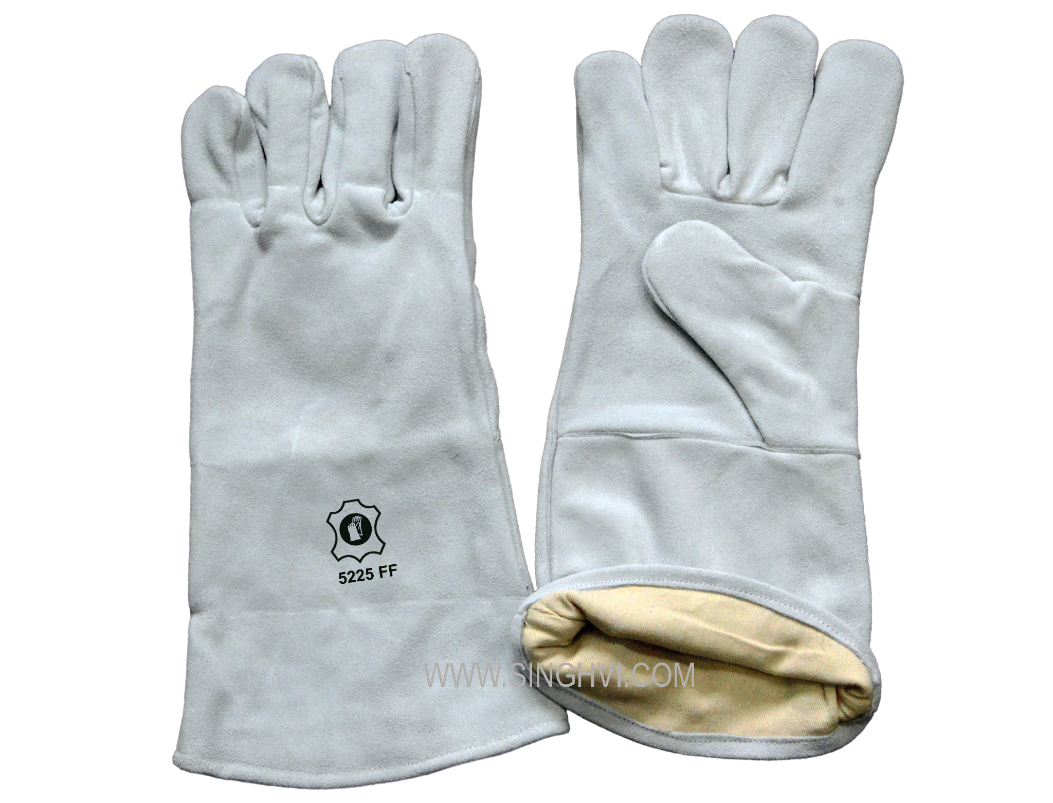 Leather welding gloves: full split winter welder with 15cm cuff and full lining inside. Article 5225 FF.