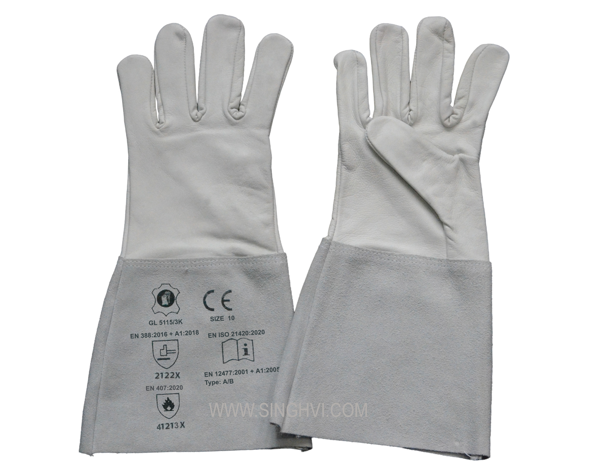 Leather welding gloves: full goat grain leather TIG welder with 15cm cuff. Article GL 5115/3K.