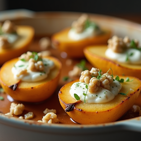 Birnen mit Gorgonzola und Walnüssen im Ofen überbacken