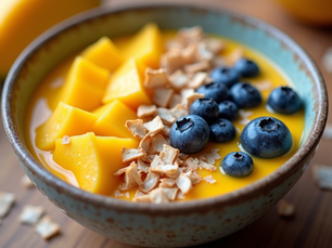 Perfekte Mango Smoothie Bowl mit fruchtigen Toppings und speziellen Balsam-Highlights