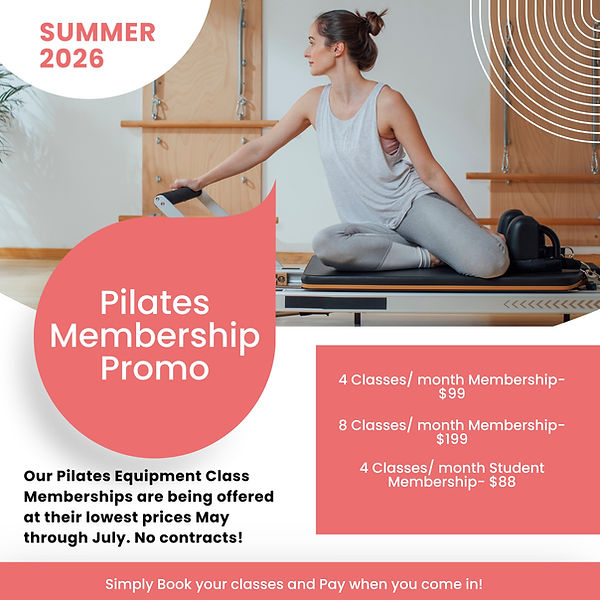 Summer Pilates Equipment Class Membership Promotion.