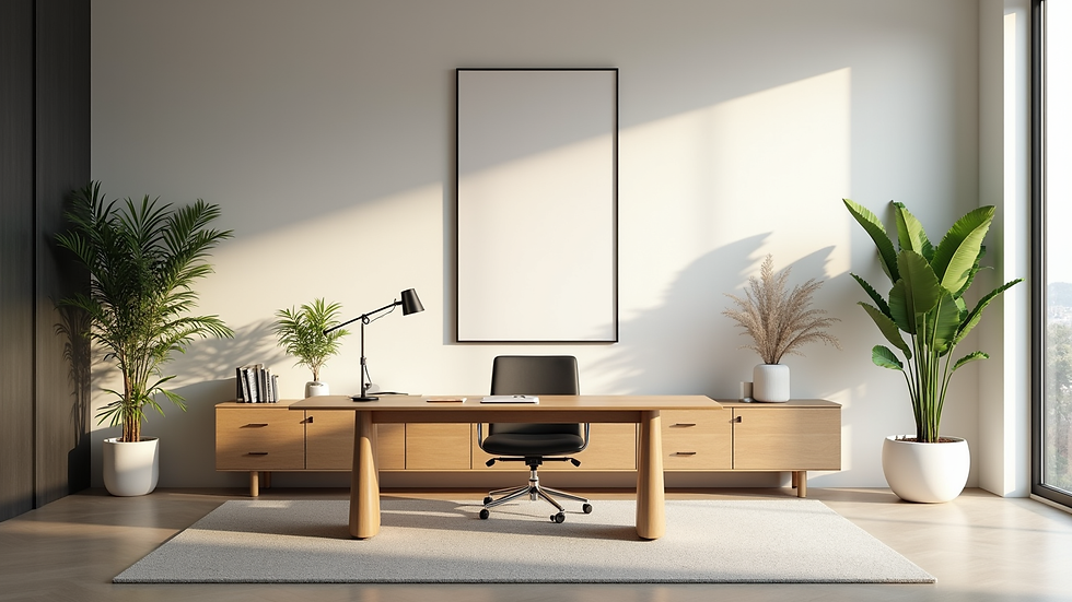 Vue rapprochée d’un bureau design avec éclairage naturel