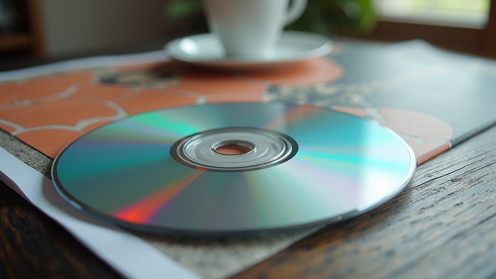 Gros plan sur un CD personnalisé avec un design graphique coloré