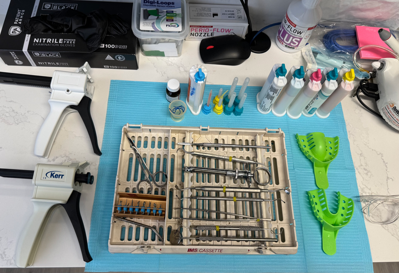 A photo of the dental instruments set-up neatly for a smile make-over procedure