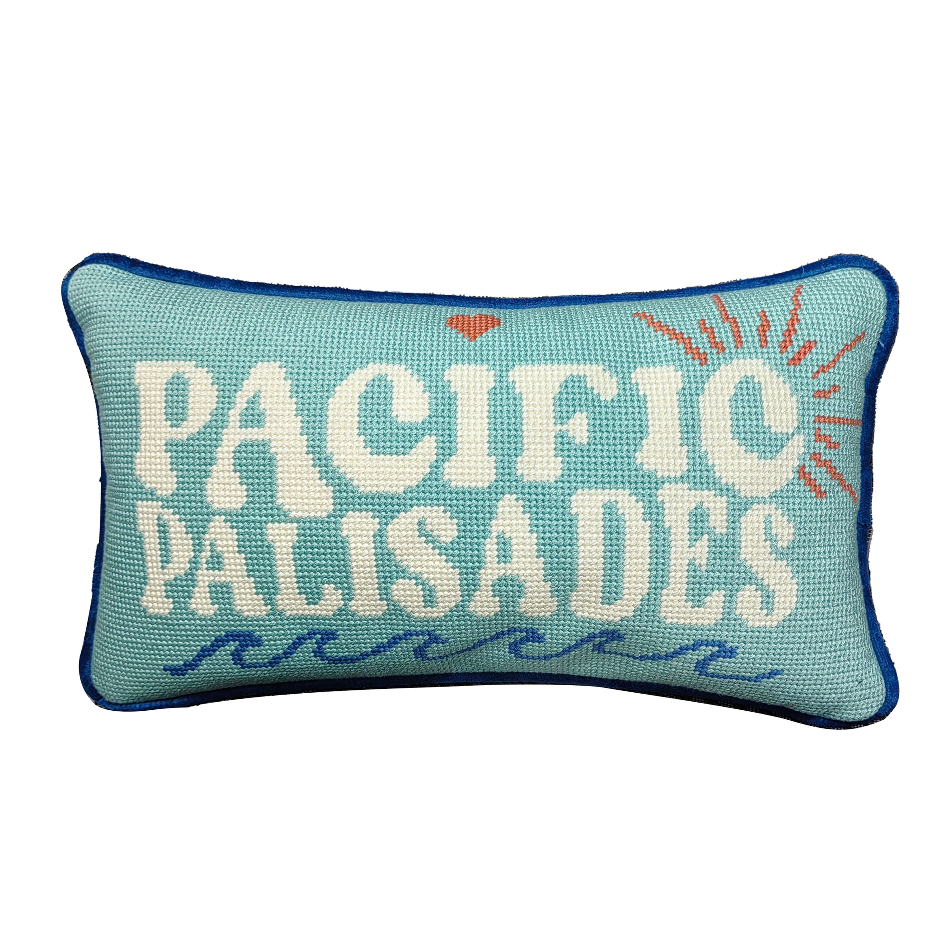 Palisades Wave Beach Blue Needlepoint Lumbar Pillow