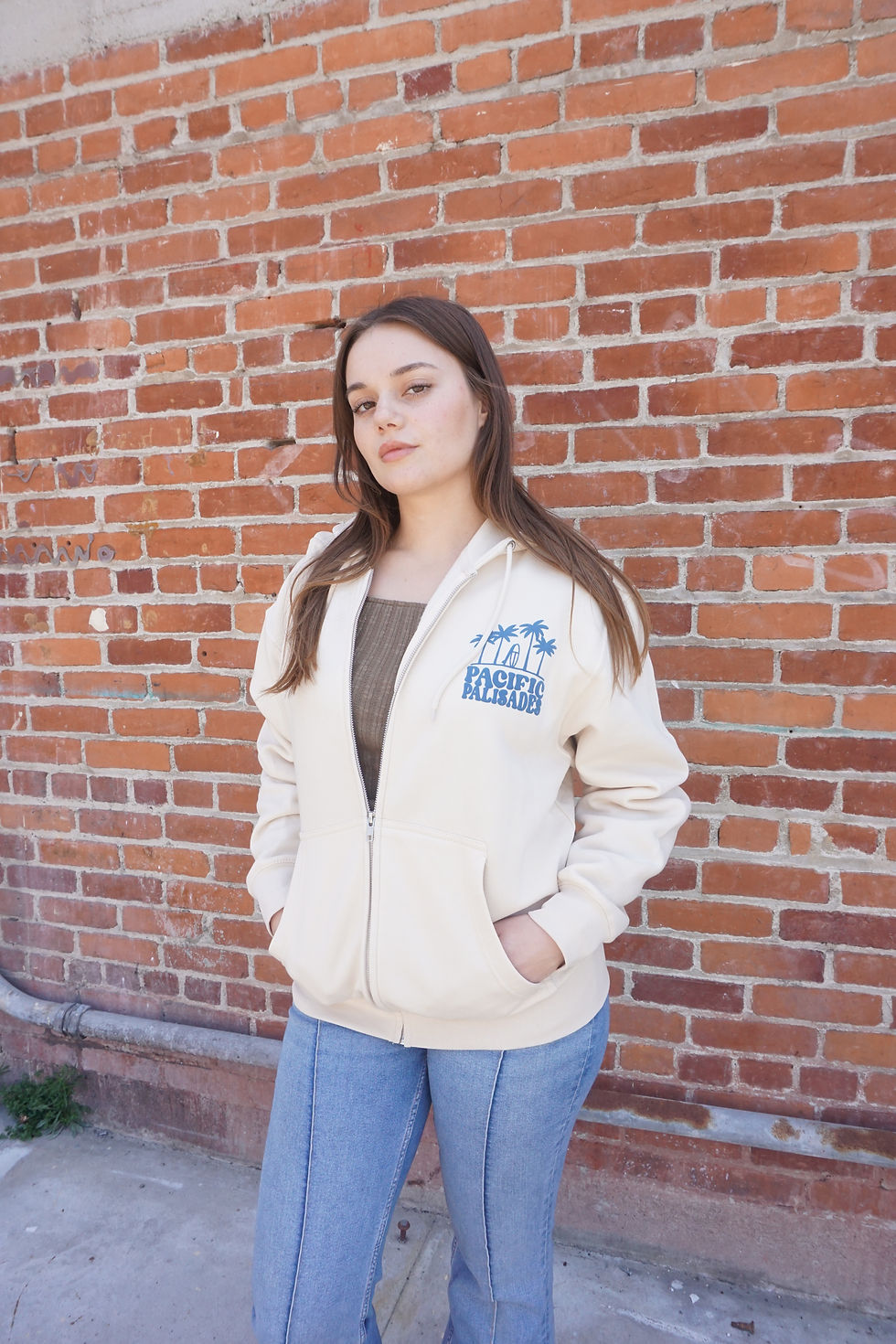 Thumbnail: Adults Palisades Wave Zip Hoodie Ivory & Blue