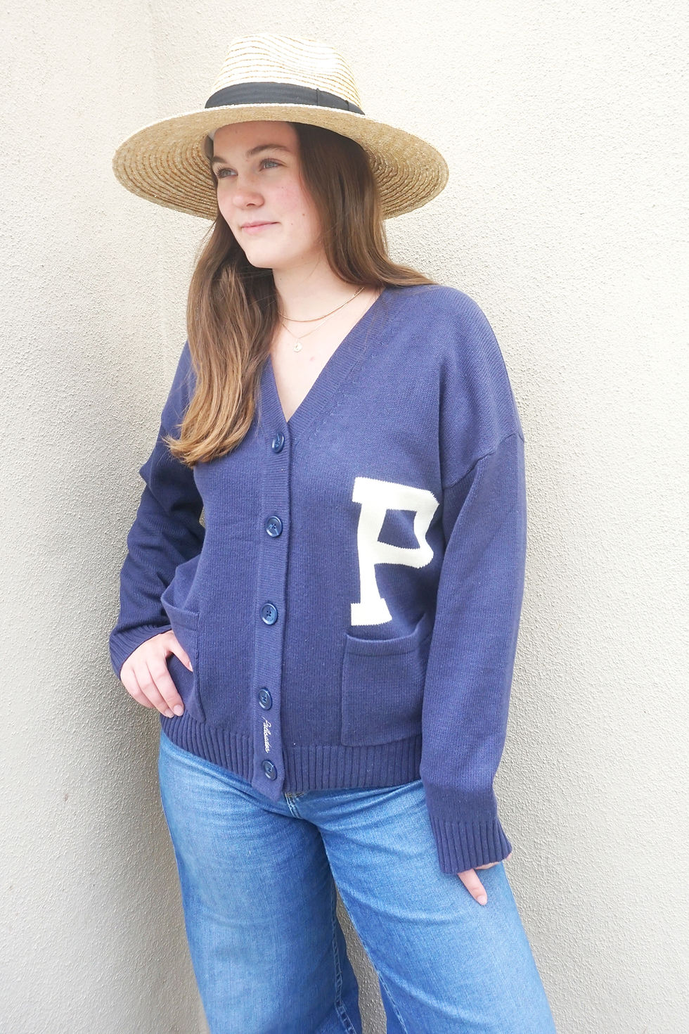 Thumbnail: Unisex Knit Varsity P Cardigan Navy