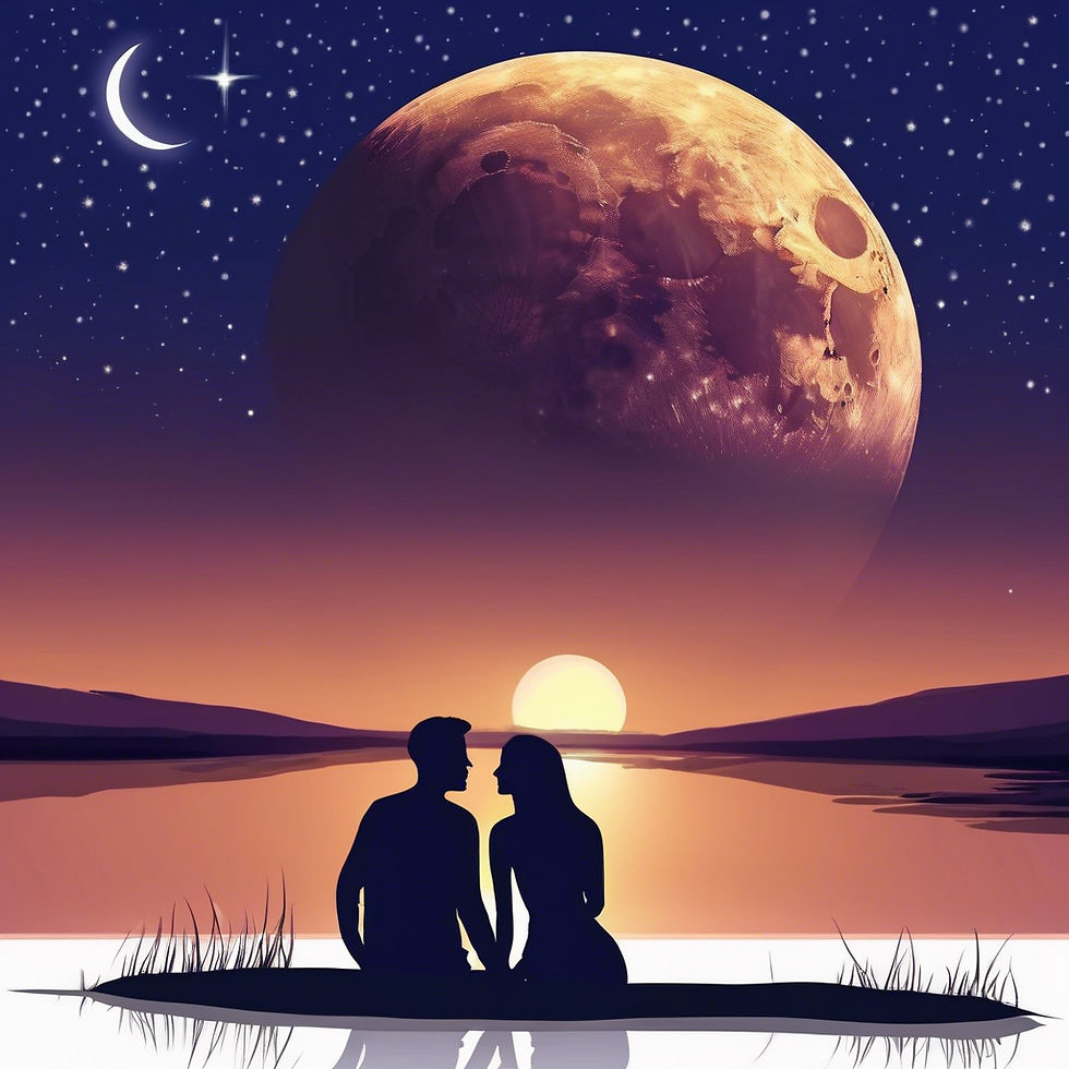 Generate romantic image of couple moon gazing .jpg